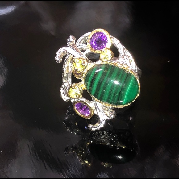 Amazing Genuine Malachite Sterling Silver Ring